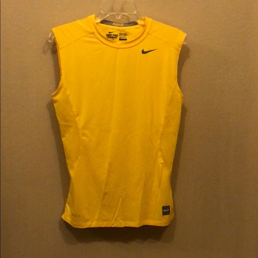 nike pro combat dri fit yellow fitted tank top